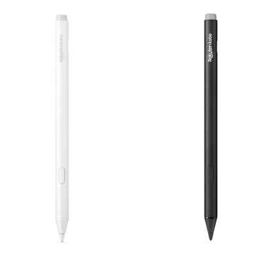 Une image des versions noire et nouvelle blanche du Kobo Stylet 2, montrant la gomme intégrée, le bouton de surlignage et la pointe d'écriture lisse.